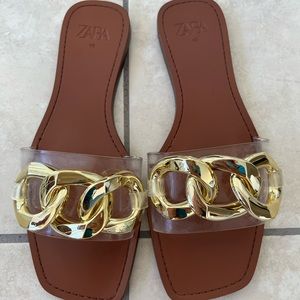 Sandals, brown and gold